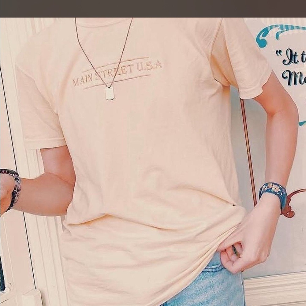 Comfort Colors Main Street USA Embroidered Graphic Tee Cream Cotton Mens Medium